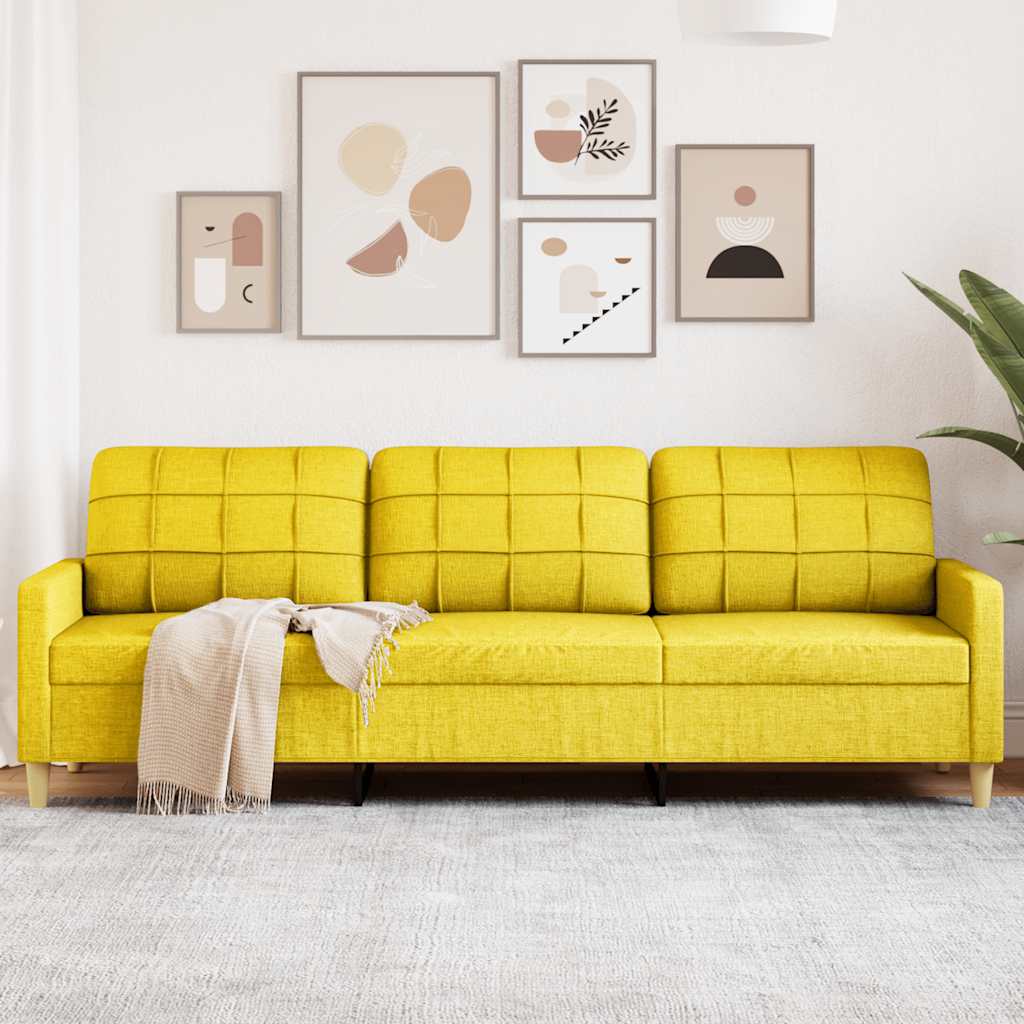 Divano a 3 Posti Giallo 210 cm in Tessuto