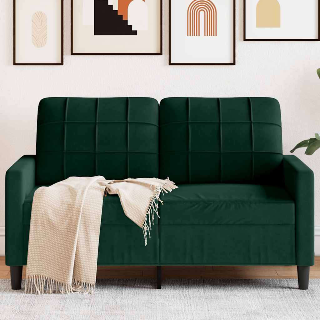 Divano a 2 Posti Verde Scuro 120 cm in Velluto