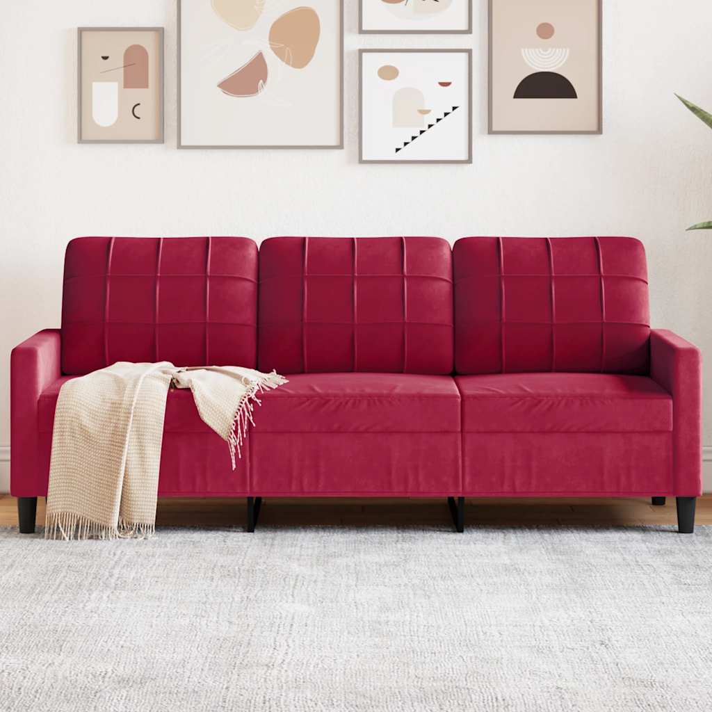 Divano a 3 Posti Rosso Vino 180 cm in Velluto