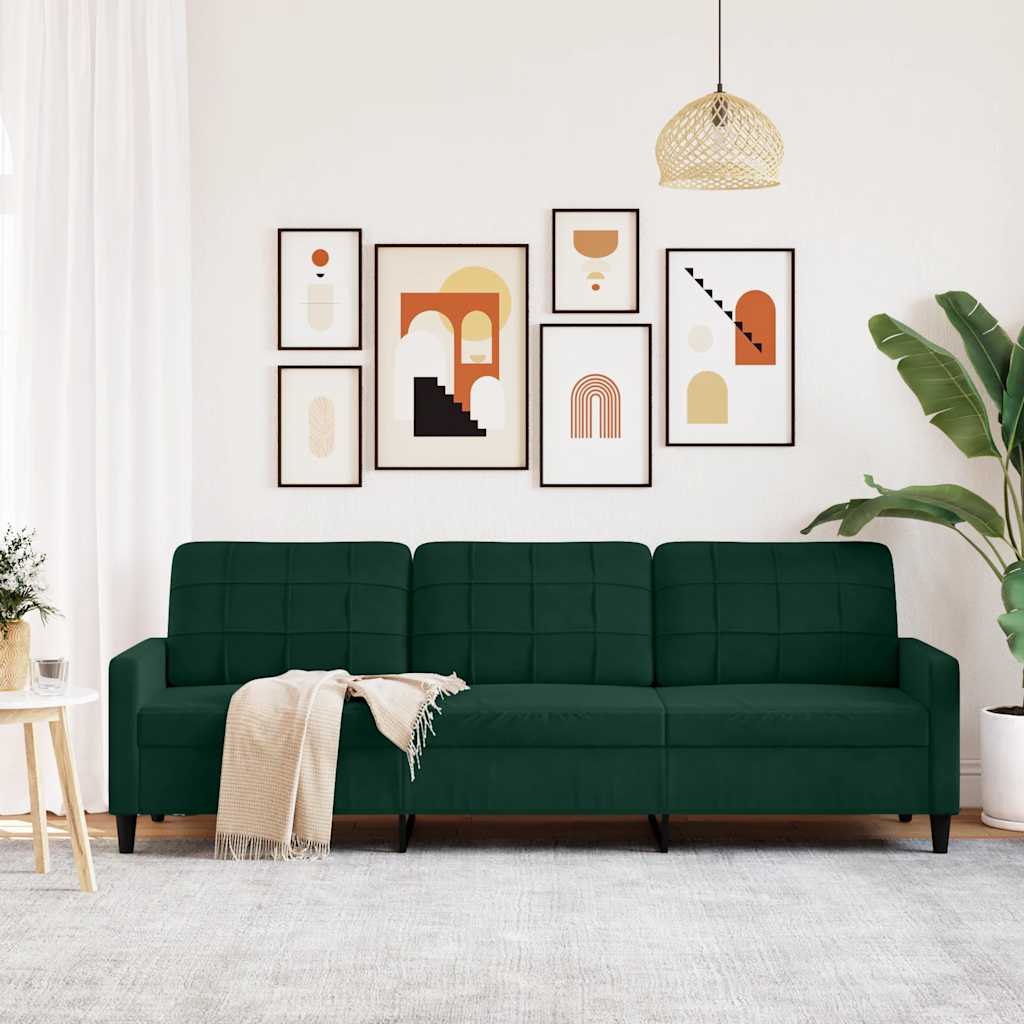 Divano a 3 Posti Verde Scuro 210 cm in Velluto