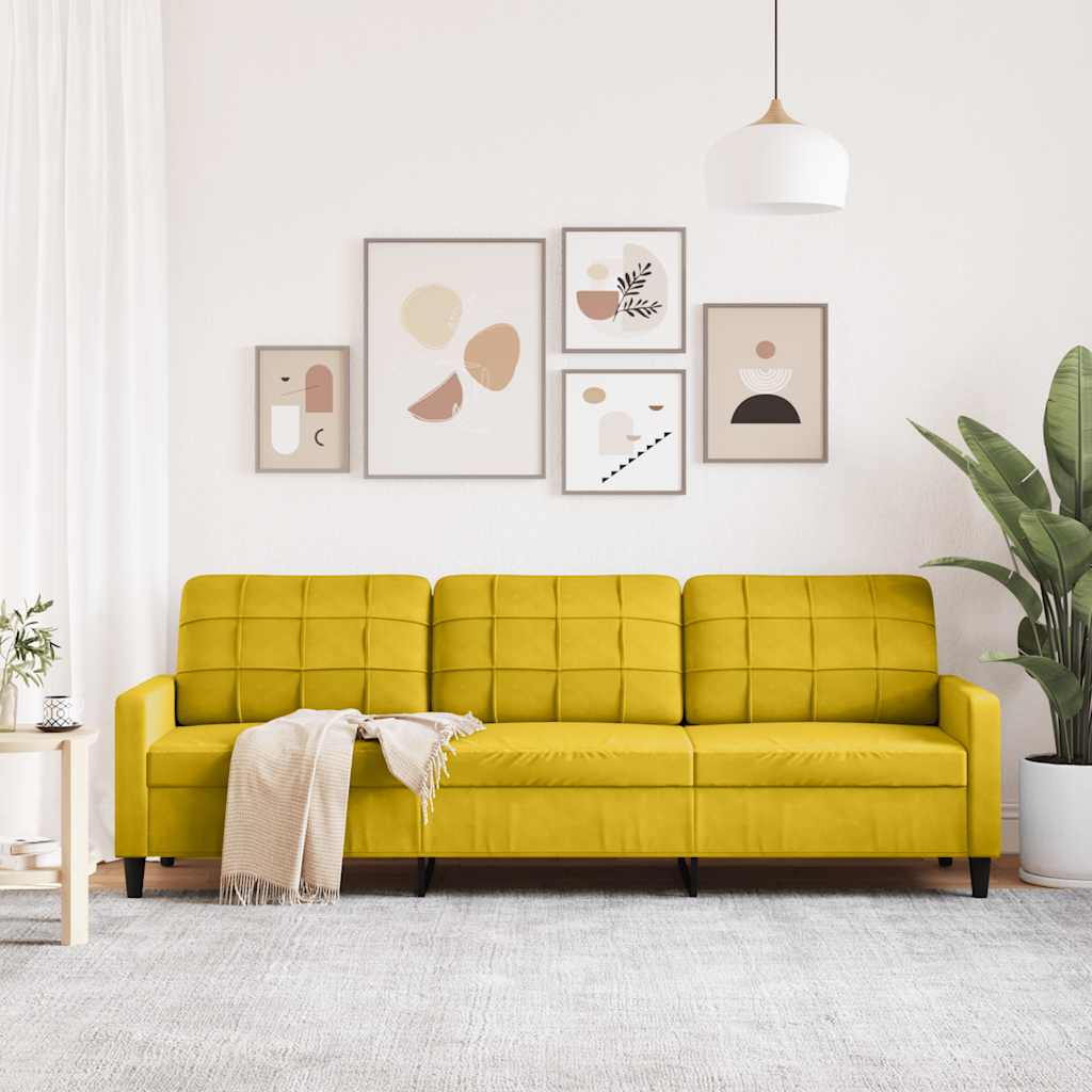 Divano a 3 Posti Giallo 210 cm in Velluto