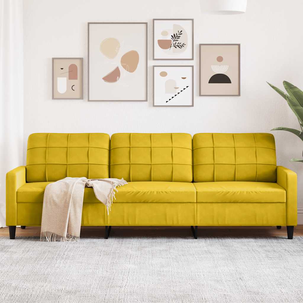 Divano a 3 Posti Giallo 210 cm in Velluto