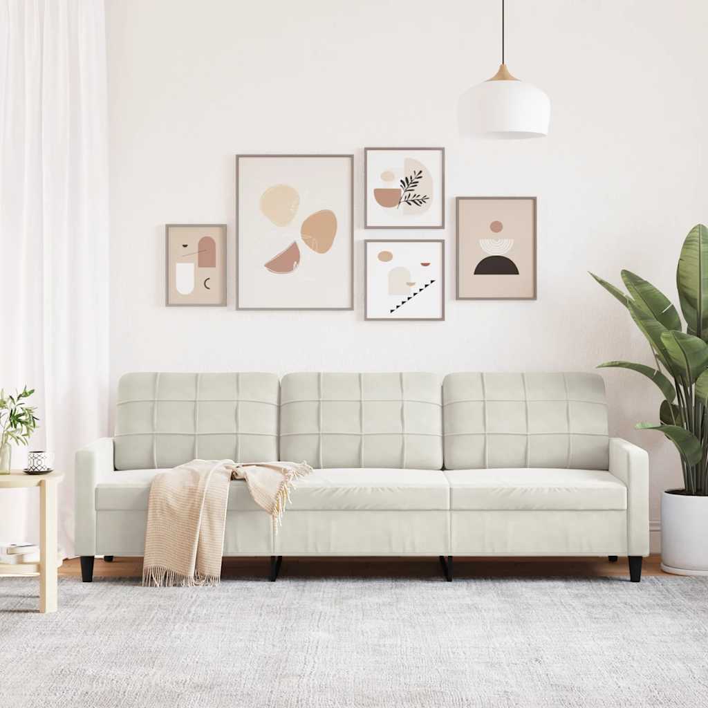 Divano a 3 Posti Crema 210 cm in Velluto