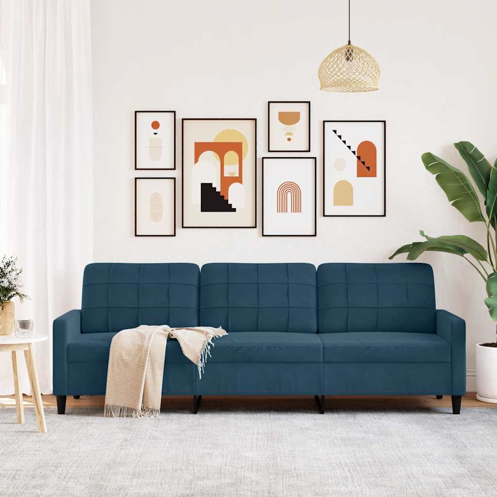 Divano a 3 Posti Blu 210 cm in Velluto