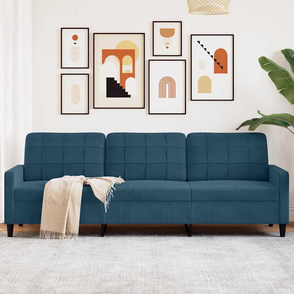 Divano a 3 Posti Blu 210 cm in Velluto