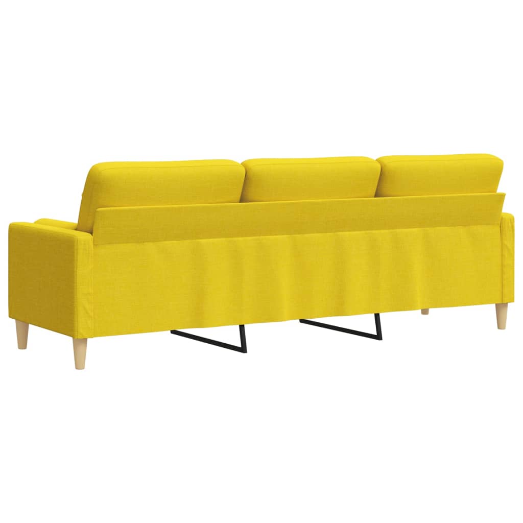 Divano a 3 Posti con Cuscini Giallo Chiaro 210 cm in Tessuto