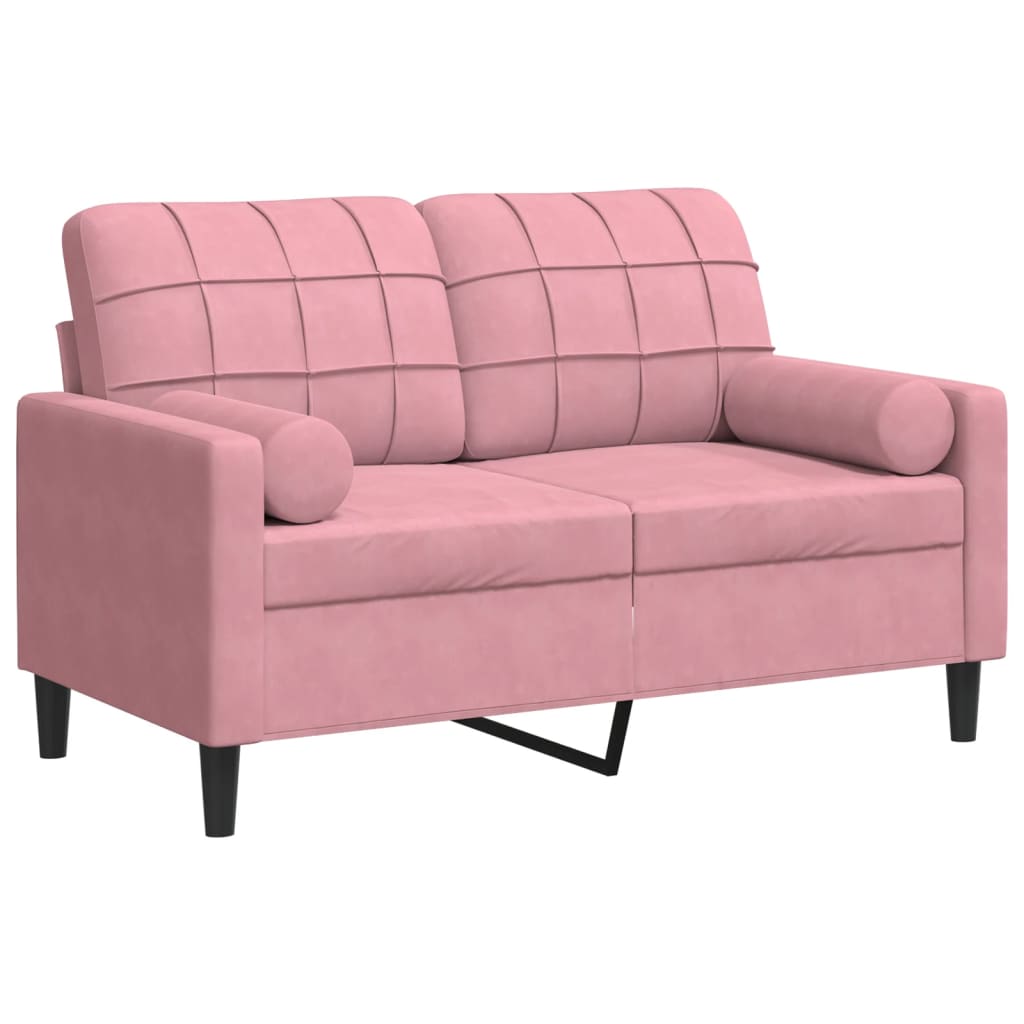 Divano a 2 Posti con Cuscini Rosa 120 cm in Velluto