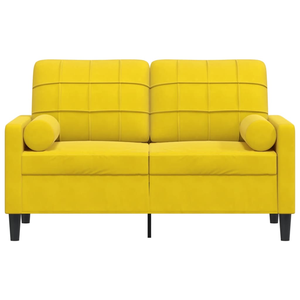 Divano a 2 Posti con Cuscini Giallo 120 cm in Velluto