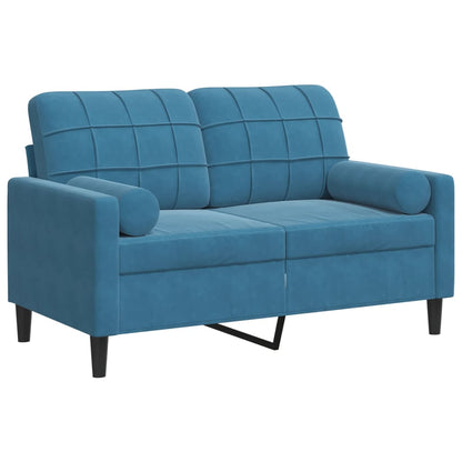 Divano a 2 Posti con Cuscini Blu 120 cm in Velluto