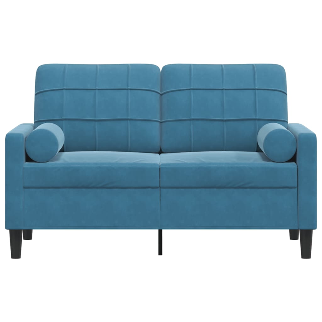 Divano a 2 Posti con Cuscini Blu 120 cm in Velluto