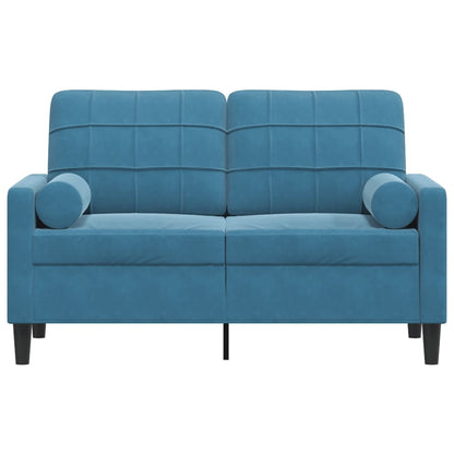 Divano a 2 Posti con Cuscini Blu 120 cm in Velluto