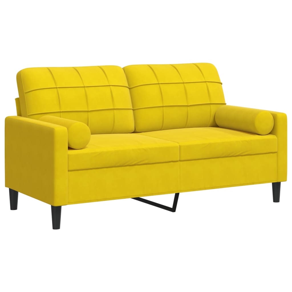 Divano a 2 Posti con Cuscini Giallo 140 cm in Velluto