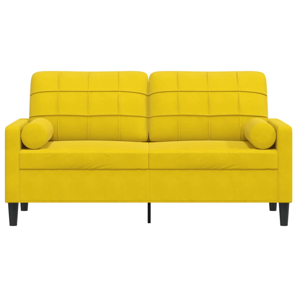 Divano a 2 Posti con Cuscini Giallo 140 cm in Velluto