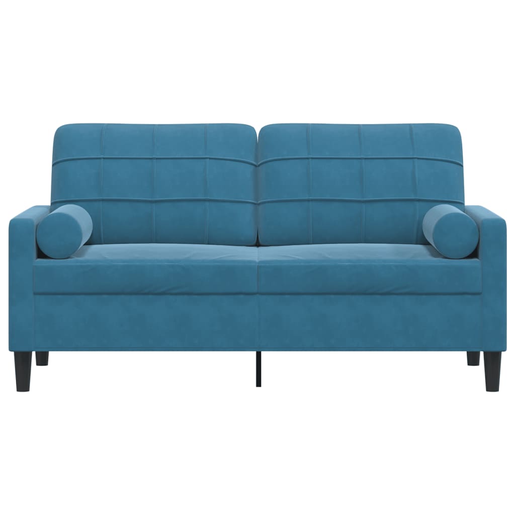 Divano a 2 Posti con Cuscini Blu 140 cm in Velluto