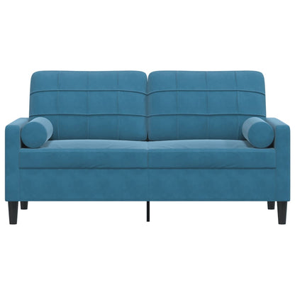 Divano a 2 Posti con Cuscini Blu 140 cm in Velluto