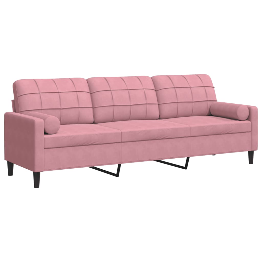 Divano a 3 Posti con Cuscini Rosa 210 cm in Velluto