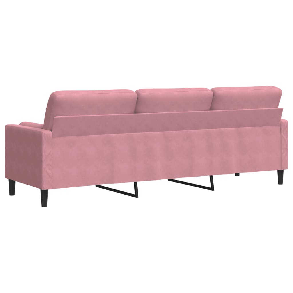 Divano a 3 Posti con Cuscini Rosa 210 cm in Velluto