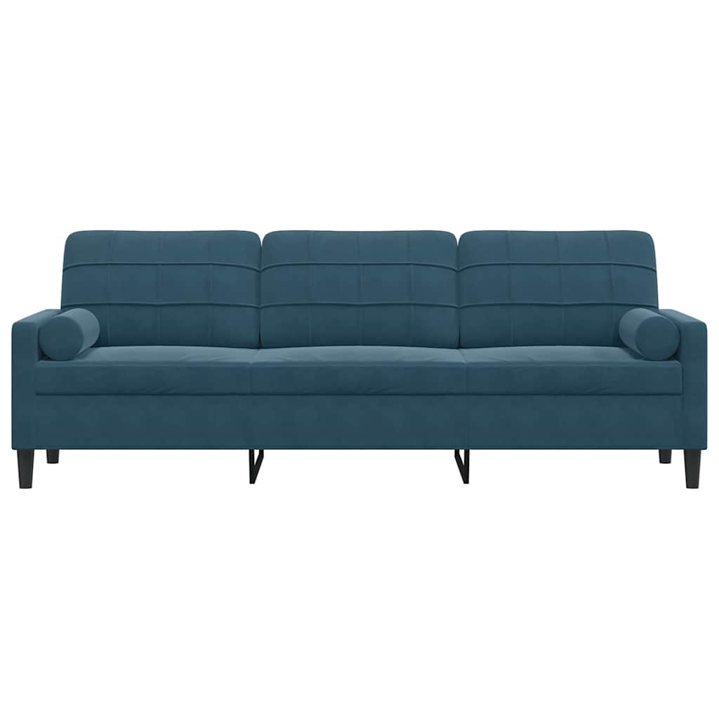 Divano a 3 Posti con Cuscini Blu 210 cm in Velluto