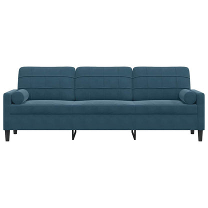 Divano a 3 Posti con Cuscini Blu 210 cm in Velluto