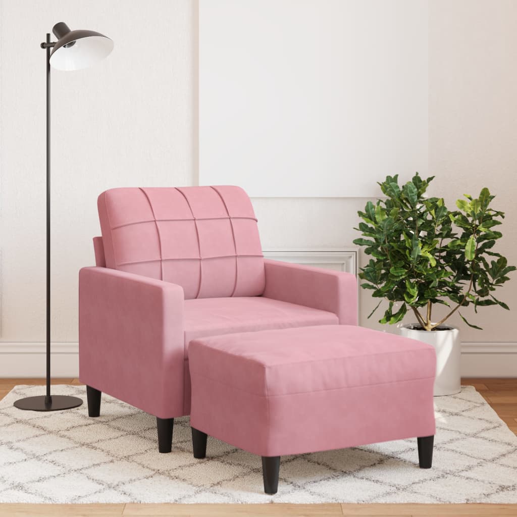 Poltrona con Poggiapiedi Rosa 60 cm Velluto