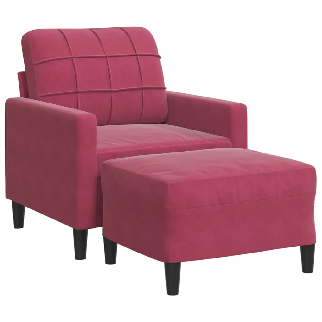 Poltrona con Poggiapiedi Rosso Vino 60 cm in Velluto