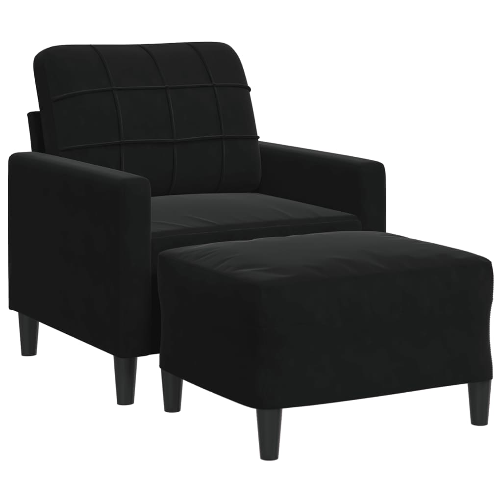 Poltrona con Poggiapiedi Nero 60 cm in Velluto