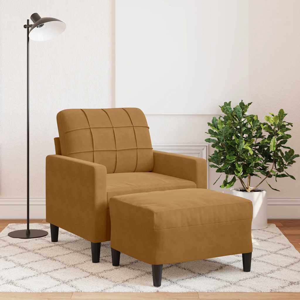 Poltrona con Poggiapiedi Marrone 60 cm in Velluto