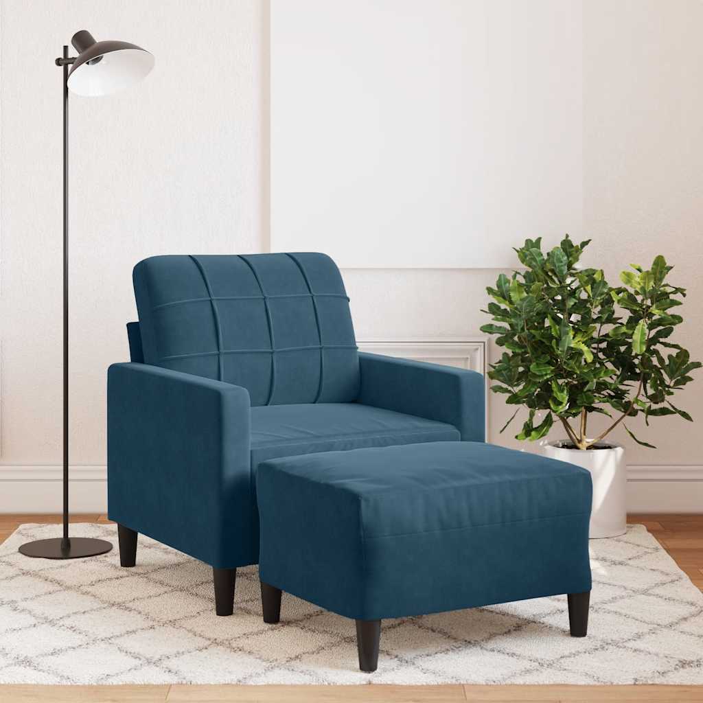 Poltrona con Poggiapiedi Blu 60 cm in Velluto