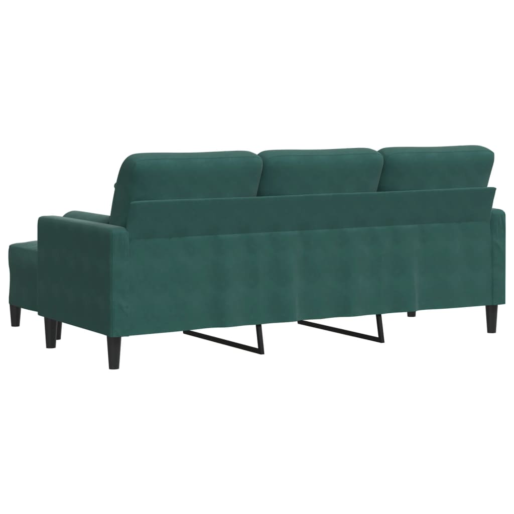 Divano a 3 Posti con Poggiapiedi Verde scuro 180 cm in Velluto