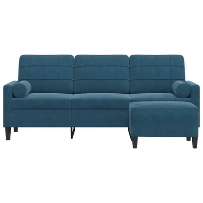 Divano a 3 Posti con Poggiapiedi Blu 180 cm in Velluto