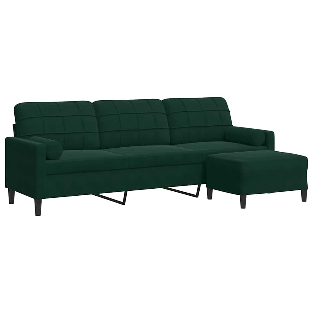 Divano a 3 Posti con Poggiapiedi Verde scuro 210cm in Velluto