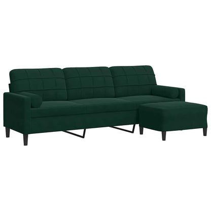 Divano a 3 Posti con Poggiapiedi Verde scuro 210cm in Velluto