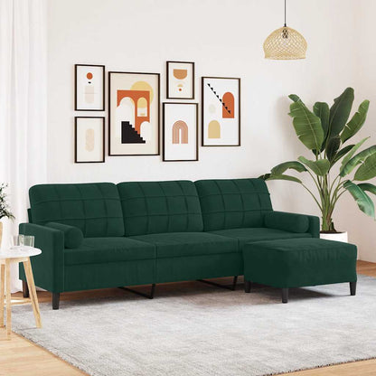 Divano a 3 Posti con Poggiapiedi Verde scuro 210cm in Velluto