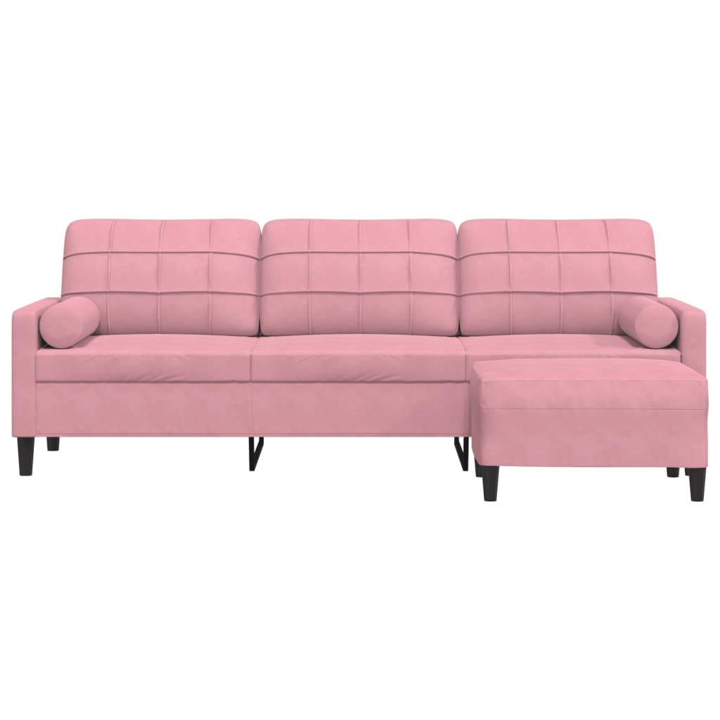 Divano a 3 Posti con Poggiapiedi rosa 210cm in Velluto