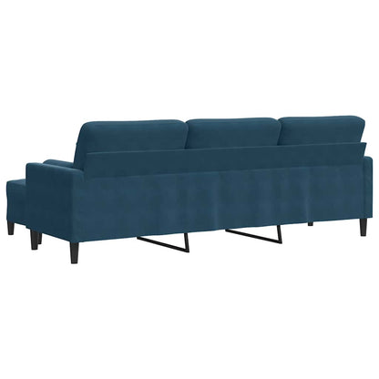 Divano a 3 Posti con Poggiapiedi Blu 210cm in Velluto