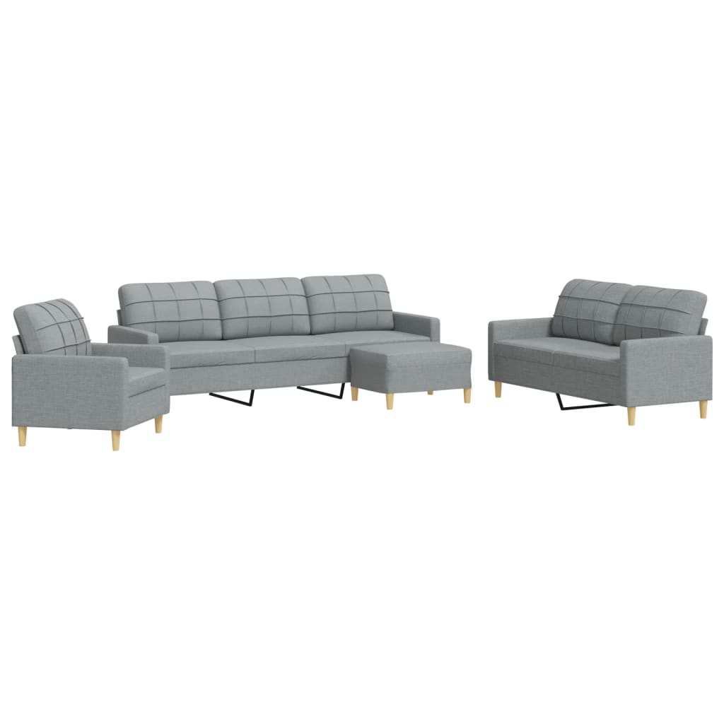 Set di Divani 4 pz con Poggiapiedi Grigio Chiaro in Tessuto