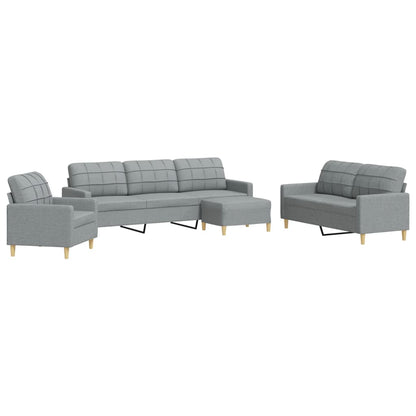 Set di Divani 4 pz con Poggiapiedi Grigio Chiaro in Tessuto