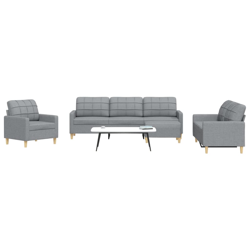 Set di Divani 4 pz con Poggiapiedi Grigio Chiaro in Tessuto