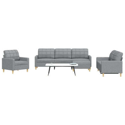 Set di Divani 4 pz con Poggiapiedi Grigio Chiaro in Tessuto