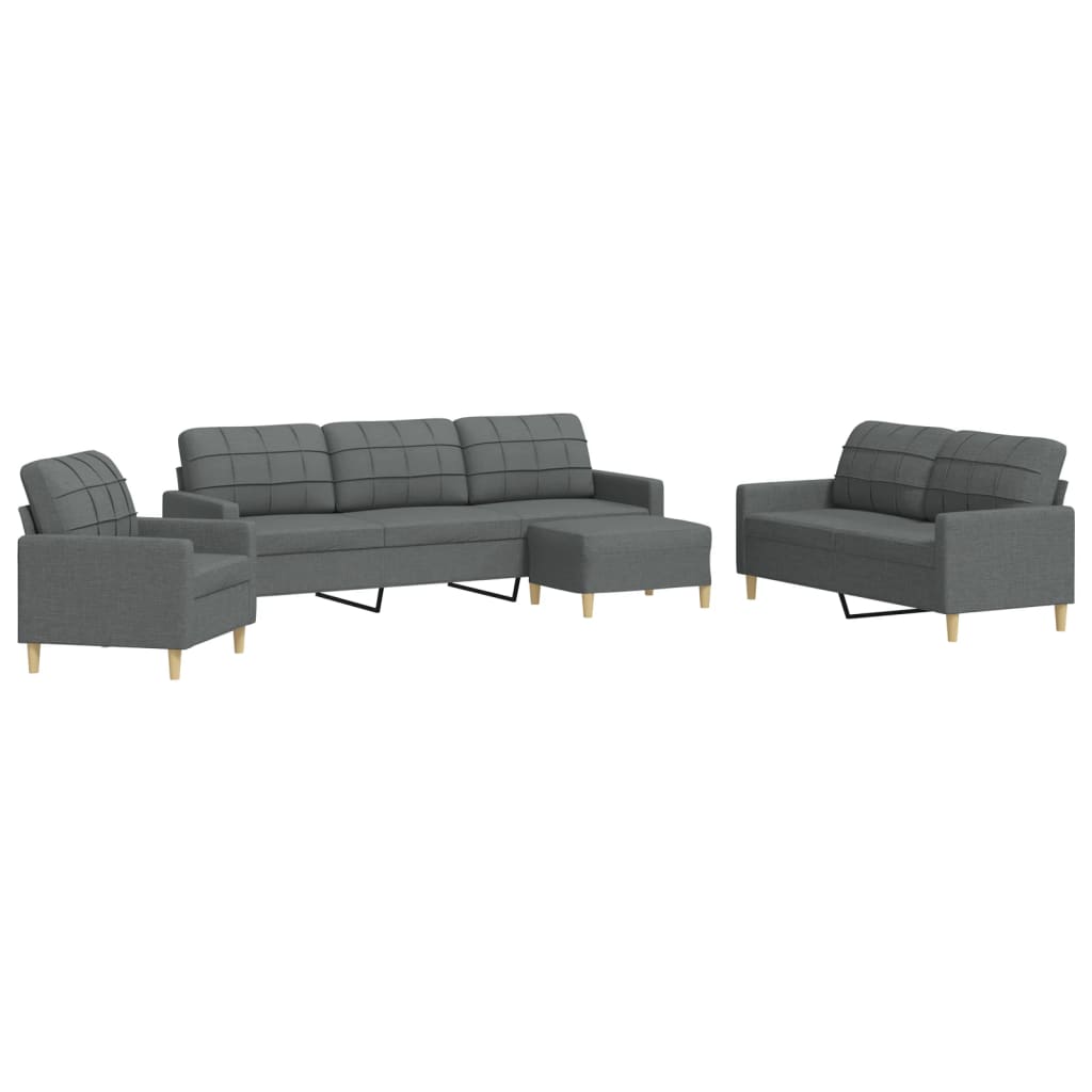 Set di Divani 4 pz con Poggiapiedi Grigio Scuro in Tessuto