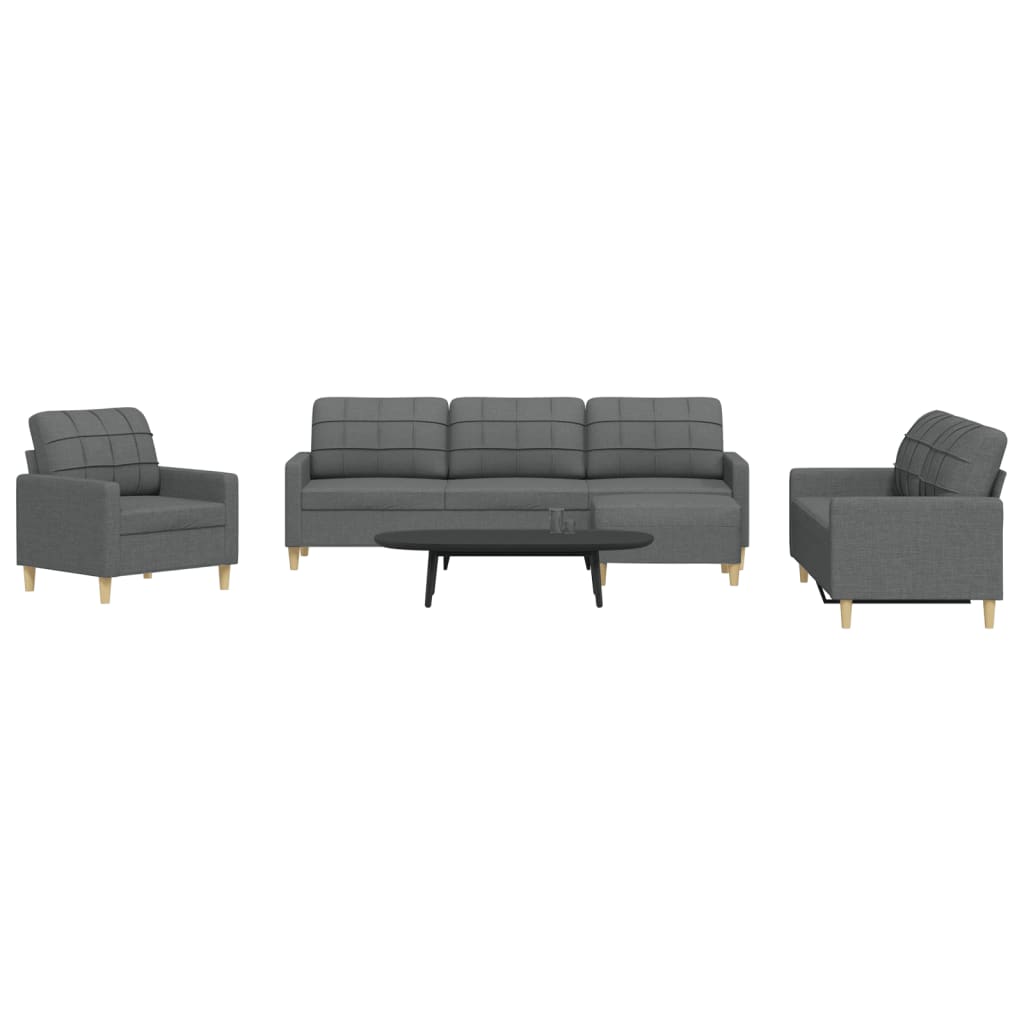 Set di Divani 4 pz con Poggiapiedi Grigio Scuro in Tessuto