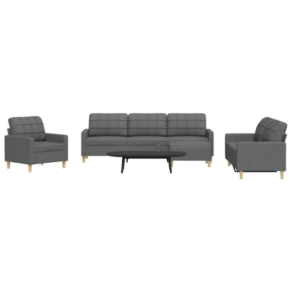 Set di Divani 4 pz con Poggiapiedi Grigio Scuro in Tessuto
