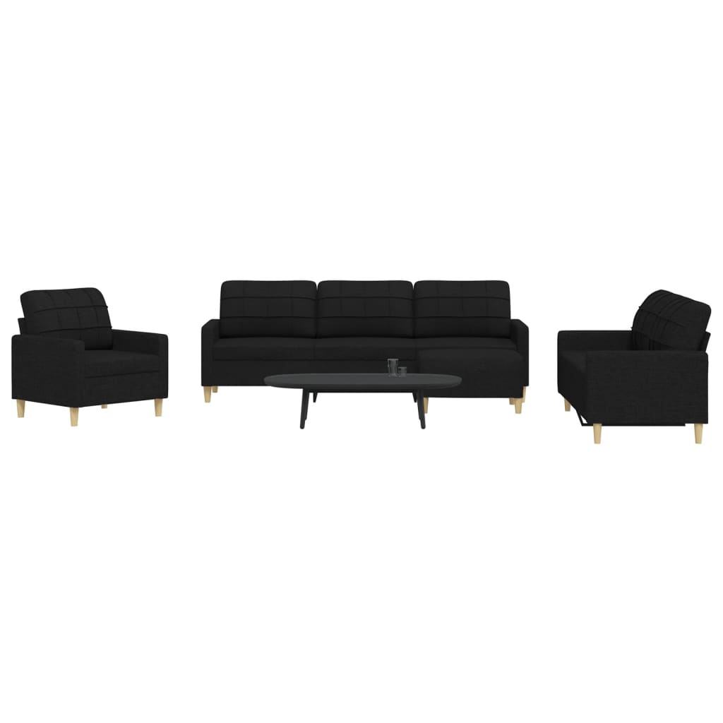 Set di Divani 4 pz con Poggiapiedi Nero in Tessuto