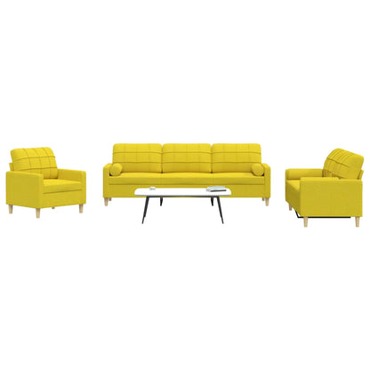 Set di Divani 3 pz con Poggiapiedi Giallo Chiaro in Tessuto