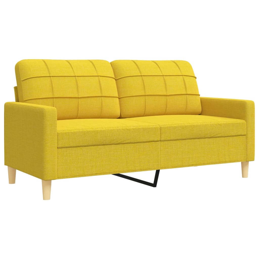 Set Divani 4 pz con Poggiapiedi e Cuscini Giallo Chiaro Tessuto