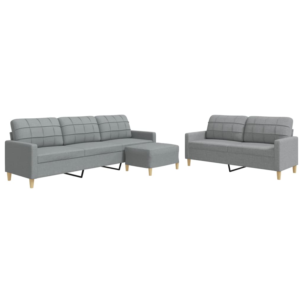 Set di Divani 3 pz con Poggiapiedi Grigio Chiaro in Tessuto