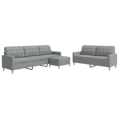 Set di Divani 3 pz con Poggiapiedi Grigio Chiaro in Tessuto