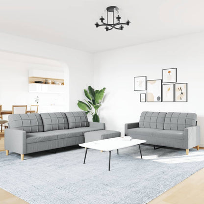 Set di Divani 3 pz con Poggiapiedi Grigio Chiaro in Tessuto