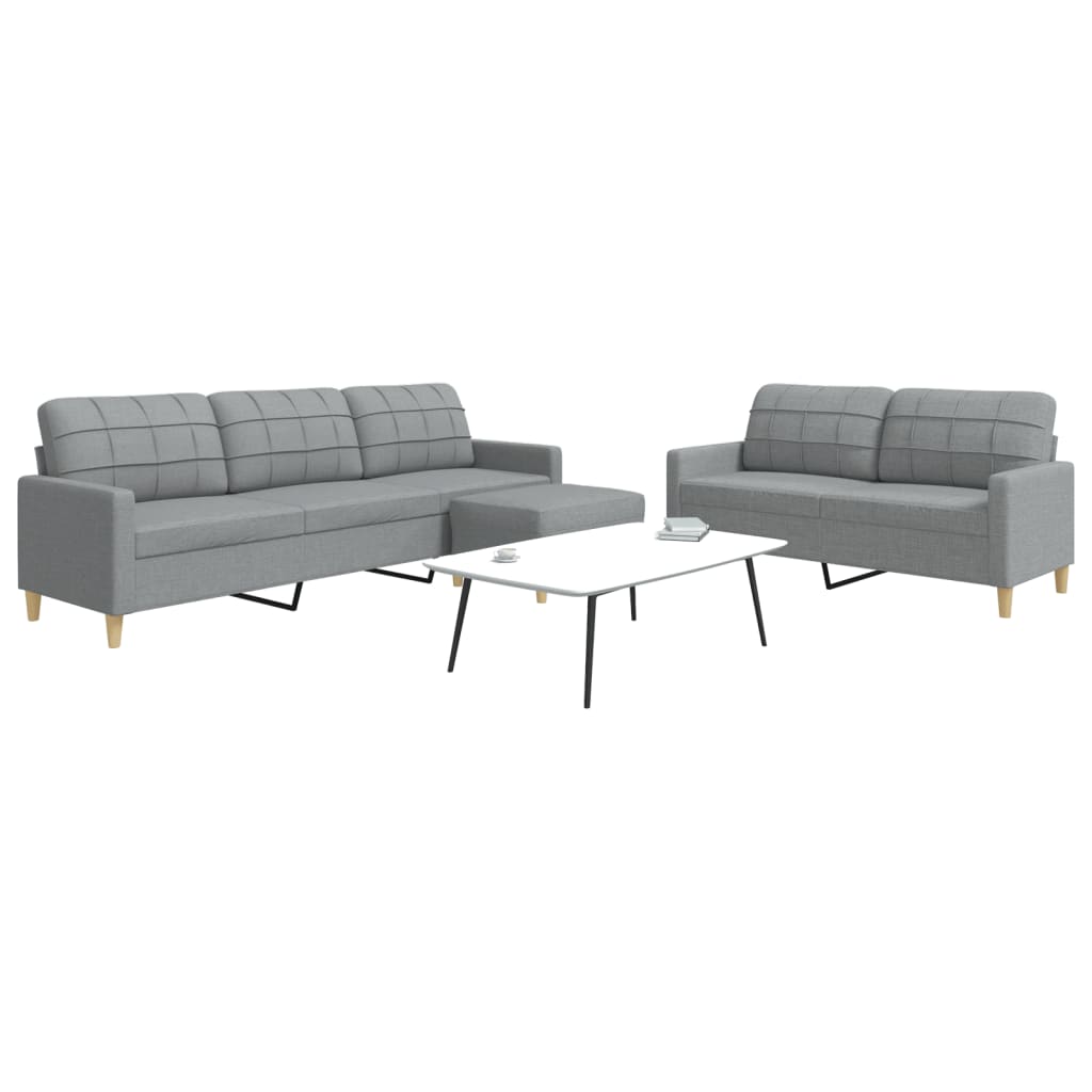 Set di Divani 3 pz con Poggiapiedi Grigio Chiaro in Tessuto