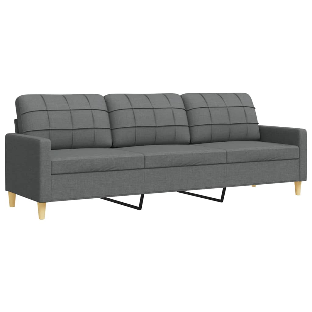 Set di Divani 3 pz con Poggiapiedi Grigio Scuro in Tessuto